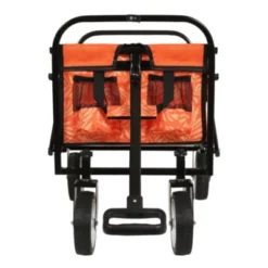 FURNIinspire Outdoor Serving Carts Minimeetall Collapsible Foldable Wagon Cart Utility Wagon Grocery Cart 225lbs, Orange, 35.04"*22.44"*38.58"