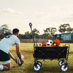 FURNIinspire Outdoor Serving Carts Foldable Wagon Cart Beach Wagon Utility Wagon Grocery Cart 3pcs Plastic Liner Cover, Black, 25.98"*17.32"*37.4"