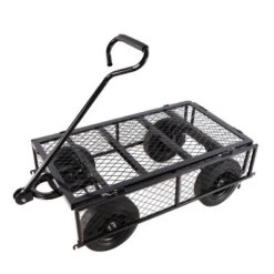 Home Decor 26 FURNIinspire Wheelbarrows And Lawn Carts Solid Wheels Tools Cart Wagon Cart, Metal Lawn Cart For Picnic, Shopping, Black, 37“*19"*45"