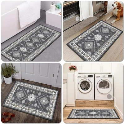 FURNIinspire Floor Mats 2 Piece Farmhouse Kitchen Rug Washable Area Rugs Non Skid Bohemian Mat For Hallway Entryway, Grey, 60"*20" 3 FURNIinspire Floor Mats 2 Piece Farmhouse Kitchen Rug Washable Area Rugs Non Skid Bohemian Mat For Hallway Entryway, Grey, 60"*20" - Image 3