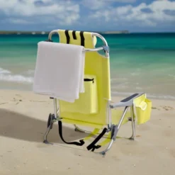 FURNIinspire Outdoor Portable Chair Adjustable Backrest For Sporting Events And Picnics, Yellow, 24.8"*25.6"*32.28"