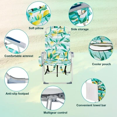 FURNIinspire Outdoor Portable Chair Adjustable Back And Extra Storage For Comfort And Relaxation, Lemon, 24.8"*27.56"*38.89" 4 FURNIinspire Outdoor Portable Chair Adjustable Back And Extra Storage For Comfort And Relaxation, Lemon, 24.8"*27.56"*38.89" - Image 4