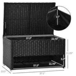 FURNIinspire Utility Storage Cabinet Outdoor Deck Box Shoe Storage PE Rattan Wicker Towel Rack With Furniture Cushions, Black, 39.80"*5.90"*25.00"