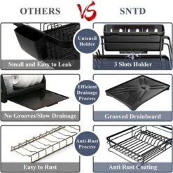 FURNIinspire Dish Drying Rack Dish Rack For Sink Dish Rack Drainboard Rustproof Dish Drainer With Utensil Holder Kitchen, Black, 17.16"*12.68"*5.07" -Home Decor GUEST 077a576e 8428 4b3d 8cb4 486b35c518ea