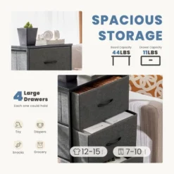 FURNIinspire Dressers 4 Drawer Fabric Tall Dresser Tower Closet Storage Chest Of Drawers For Bedroom Nursery, Grey, 11.8"*17.7"*37.4" -Home Decor GUEST 07e6e2b2 d18a 4a57 9399 7bfedfb567f1