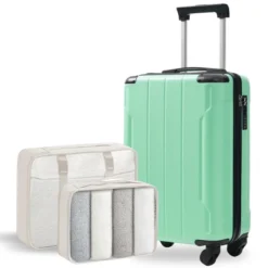 FURNIinspire Bag And Luggage Sets 20 Inch Luggage Set, Lightweight Checked Suitcase With 2 Mesh Bag Travel, Creamy Green, 8.3"*13.6"*21.5" -Home Decor GUEST 08b669fb 886e 419a be80 9da5aa5ba6c8