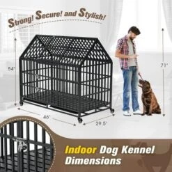 FURNIinspire Pet Crates And Houses 54 Inches Heavy Duty Dog Cage With Removable Roof And Wheels For Comfortable Pet Living, Black, 46"*29.5"*54" -Home Decor GUEST 0920a9a6 169e 4c42 a3db 359cef9364a5