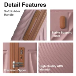 FURNIinspire Bag And Luggage Sets 3 Piece Rolling Luggage Travel Suitcase Set, Lightweight Durable Suitcases With Wheels, Pink, 21.06"*11.81"*30.31"