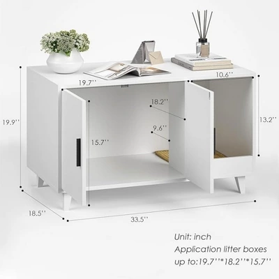 FURNIinspire Pet Crates And Houses, Multi-Functional Cat Cabinet, Comfortable Cat Space With Entrances, For Home, White, 33.5"*18.5"*19.9" 3 FURNIinspire Pet Crates And Houses, Multi-Functional Cat Cabinet, Comfortable Cat Space With Entrances, For Home, White, 33.5"*18.5"*19.9" - Image 3