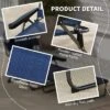 FURNIinspire Outdoor Portable Chair 4 Position Recline Foldable Design With Reading Hole For Poolside Relaxation, Black, Navy Blue, 74.4"*28.3"*32.3"