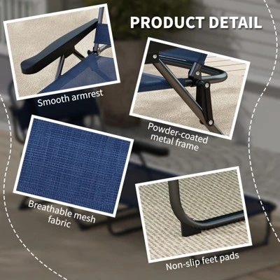 FURNIinspire Outdoor Portable Chair 4 Position Recline Foldable Design With Reading Hole For Poolside Relaxation, Black, Navy Blue, 74.4"*28.3"*32.3" 1 FURNIinspire Outdoor Portable Chair 4 Position Recline Foldable Design With Reading Hole For Poolside Relaxation, Black, Navy Blue, 74.4"*28.3"*32.3"