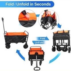 FURNIinspire Wheelbarrows And Lawn Carts Outdoor Mini Folding Wagon Garden Shopping Beach Cart, Lawn Cart With Handle, Black And Orange, 30“*15"*36" -Home Decor GUEST 0bd9d889 3163 499a 925e 569eb6d31ad4