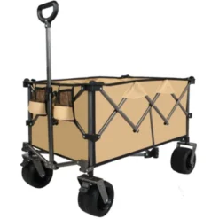 FURNIinspire Outdoor Serving Carts Heavy Duty Foldable Utility Wagon Terrain Quiet Wheels For Camping Gardening Picnic, Brown, 38.58"*24.02"*39.17" -Home Decor GUEST 0c253ef7 89b8 4b74 ad65 8c06d965ae18