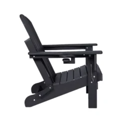 FURNIinspire Patio Accent Chairs Folding Adirondack Chair, Outdoor Adirondack Chair With Cup Holder, Wood Texture Folding Chair, Black, 32"*29"*36" -Home Decor GUEST 0c738ecc dd93 48db a928 a64b01d0687a