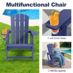 FURNIinspire Patio Accent Chairs Outdoor Folding Chairs Adirondack Chair, Portable Chair With Handles For Backyard, Navy Blue, 31.4"*29.6"*36.4" -Home Decor GUEST 0cfeb7e2 0bb8 4bff b290 e1d473a15808