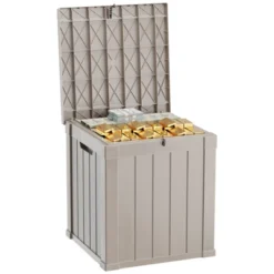 FURNIinspire Deck Boxes 50 Gallon Deck Box, Outdoor And Indoor Storage Container, Waterproof Resin Storage Bin, Storage Box, Light Brown, 22“*22”*24“ -Home Decor GUEST 0e95f126 7317 4296 9500 26d03f1facf0