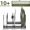 FURNIinspire Kitchen Rack Pot Rack Expandable Pan Organizer Lid Holder Adjustable Kitchen Cabinet Cookware Frying Rack, Black, 12.29"*8.19"*2.73"