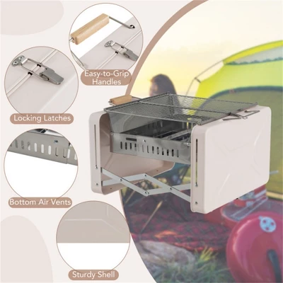 FURNIinspire Outdoor Grills, Griddles And Smokers Professional Foldable Dual Surface Charcoal Grill For BBQ System Outdoor, Beige, 16.33"*4.82"*12.8" 2 FURNIinspire Outdoor Grills, Griddles And Smokers Professional Foldable Dual Surface Charcoal Grill For BBQ System Outdoor, Beige, 16.33"*4.82"*12.8" - Image 2