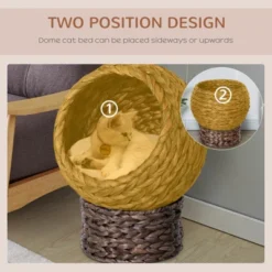 FURNIinspire Handwoven Elevated Cat Bed With Cushion & Stand,Egg Chair Shape Cat Basket Kitty House For Indoor,16.5"*13"*20.5" -Home Decor GUEST 12969cf5 88e2 419f b5bc f855c380d39b