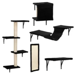 FURNIinspire Pet Tower Cat Wall Shelves, Wall Mounted Cat Climber Set Of 5, Floating Cat Perches, Cat Furniture, Black, 19.75"*8"*38.25" -Home Decor GUEST 1453eed1 895c 423c 9f57 a689d47107dc
