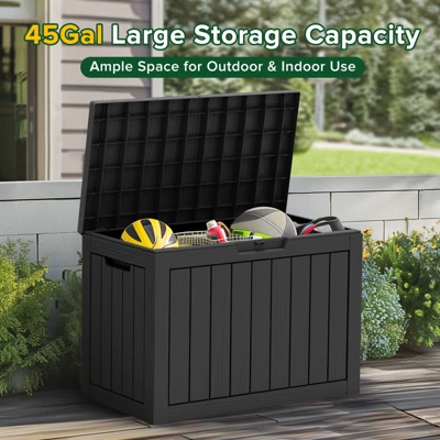 FURNIinspire Deck Boxes, 45 Gallon Portable Storage Box With Waterproof And Weather-resistant For Furniture Garden Tools, Black, 30.7"*17.1"*22" 2 FURNIinspire Deck Boxes, 45 Gallon Portable Storage Box With Waterproof And Weather-resistant For Furniture Garden Tools, Black, 30.7"*17.1"*22" - Image 2