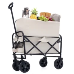 FURNIinspire Outdoor Serving Carts Minimeetall Extention Collapsible Foldable Wagon Cart For Camping Shopping 225lbs, Beige, 25.98"*17.32"*37.4" -Home Decor GUEST 156dff5c edd0 466c 961e 1b1e6988e98e