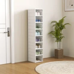 FURNIinspire Shoe Racks Living Room Shoe Boxes Units Shoe Organizer Storage Stackable Shelves For Entryway, Hallway, White, 13.8"*10.2"*55.1"