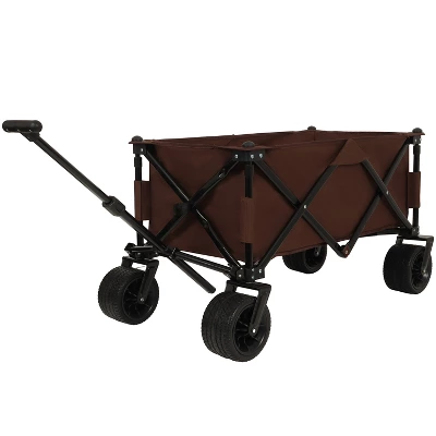 FURNIinspire Wheelbarrows And Lawn Carts Utility Park Garden Cart, Heavy Duty Garden Cart Folding Camping Cart, Brown, 37.8"*21.65"*34.33" 4 FURNIinspire Wheelbarrows And Lawn Carts Utility Park Garden Cart, Heavy Duty Garden Cart Folding Camping Cart, Brown, 37.8"*21.65"*34.33" - Image 4