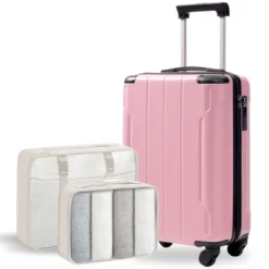 FURNIinspire Bag And Luggage Sets 20 Inch Luggage Set, Lightweight Checked Suitcase With 2 Mesh Bag Travel Business, Pink, 8.3"*13.6"*21.5" -Home Decor GUEST 181d297f 55fa 436a ae5c a4119bd51ef1