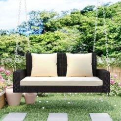 FURNIinspire Patio Swings Wicker Hanging Porch Swing With Chains With Cushion And Pillow, Patio Swing For Backyard, Brown And Beige, 50"*22"*21" 9 FURNIinspire Patio Swings Wicker Hanging Porch Swing With Chains With Cushion And Pillow, Patio Swing For Backyard, Brown And Beige, 50"*22"*21" -Home Decor GUEST 18af9076 bfb1 4fcf 8097 459c0b56978d