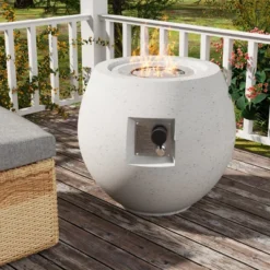FURNIinspire Outdoor Fireplaces Pear-Shaped Backyard Terrazzo Gas Stove Portable Fire Pit For Camping, Patio, White, 21.25"*21.25"*20.07" -Home Decor GUEST 194706a2 c02d 48ae 937e dcb1a9593a05