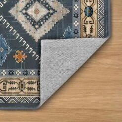 FURNIinspire Floor Mats Home 3 Piece Kitchen Rug Machine Washable Floor Mat For Living Room, Vintage Carpet, Non Slip, Dark Blue, 60"*20" -Home Decor GUEST 19de246a 2b50 4a00 acb0 23201bd10318