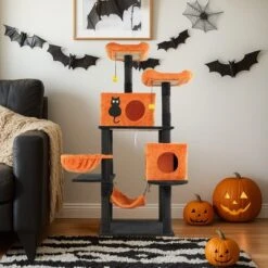 FURNIinspire Pet Tower Halloween Tall Cat Tree Cute Large Cat Tower Stand Multi-Level Cat Activities Furniture Indoor, Orange, 23.23"*17.27"*60.45" -Home Decor GUEST 19f0e5ed b94b 4ed6 827b 0d6d2e70705a