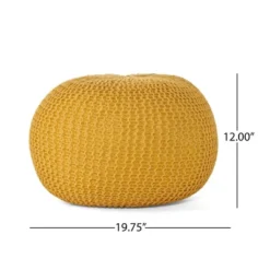 FURNIinspire Ottomans And Benches Knitted Cotton Round Pouf With Textured Simple Fashion Elegant Design For Modern Living, Yellow, 20"*20"*14" -Home Decor GUEST 1bec91cf d5bc 4b86 9740 9a0064ee4663