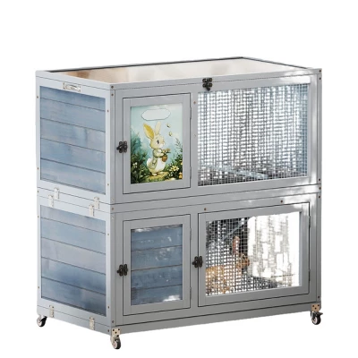 FURNIinspire Pet Crates And Houses Deluxe Two Story Rabbit Hutch With Slip Proof Ramps And Removable Trays, Grey, 35.4"*19.7"*36.6" 5 FURNIinspire Pet Crates And Houses Deluxe Two Story Rabbit Hutch With Slip Proof Ramps And Removable Trays, Grey, 35.4"*19.7"*36.6" - Image 5
