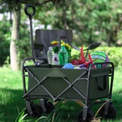 FURNIinspire Outdoor Serving Carts Collapsible Foldable Wagon Cart Beach Wagon Utility Wagon Grocery Cart Camping, Green, 26.62"*15.55"*30.07" -Home Decor GUEST 1c8a8cdd b613 4f7e 84a8 e3b327fea7d1
