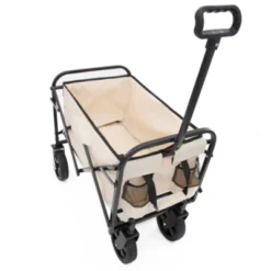 FURNIinspire Outdoor Serving Carts Minimeetall Extention Collapsible Foldable Wagon Cart For Camping Shopping 225lbs, Beige, 25.98"*17.32"*37.4"