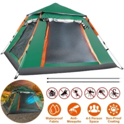 FURNIinspire Camping Tents Outdoor Tent Pop-Up Waterproof Camping Tent, Family Tents For Camping With Nets Windows, Green, 84.65"*84.65"*53.54" -Home Decor GUEST 1d19b034 d99e 4ab7 bb93 8a0e4f1ba2f8