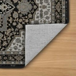 FURNIinspire Floor Mats Home 3 Piece Kitchen Rug Machine Washable Floor Mat For Living Room, Vintage Carpet, Non Slip, Black, 60"*20" -Home Decor GUEST 1e608987 da0f 4ba5 b35f 9329e3be7d43