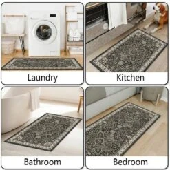 FURNIinspire Floor Mats Home 3 Piece Kitchen Rug Machine Washable Floor Mat For Living Room, Vintage Carpet, Non Slip, Grey, 60"*20" -Home Decor GUEST 1f711657 9a66 46b7 b355 b1f5bde5197b