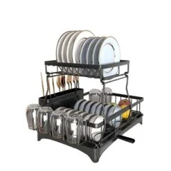 FURNIinspire Kitchen Racks 2 Tier Dish Rack Stainless Steel Dish Drying Rack Detachable Dish Drainers With Utensil Holder, Black, 16.6"*11.9"*13.3" -Home Decor GUEST 202e0c7b 6556 497b 8f81 67a168131092