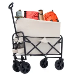 FURNIinspire Outdoor Serving Carts Minimeetall Extention Collapsible Foldable Wagon Cart For Camping Shopping 225lbs, Beige, 25.98"*17.32"*37.4" -Home Decor GUEST 203205ec 3be4 4718 b3c3 6e4c1969b06e