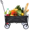 FURNIinspire Wheelbarrows And Lawn Carts Folding Wagon Cart, Collapsible Garden, Beach And Shopping Utility Cart With Handle, Black, 41“*21"*46"