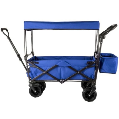 FURNIinspire Outdoor Serving Carts Extra Large Collapsible Garden Cart With Removable Canopy Folding Wagon Utility Carts, Blue, 39"*21.4"*39" 5 FURNIinspire Outdoor Serving Carts Extra Large Collapsible Garden Cart With Removable Canopy Folding Wagon Utility Carts, Blue, 39"*21.4"*39" - Image 5