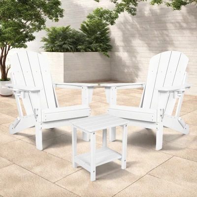FURNIinspire Patio Seating Sets Folding Adirondack Chairs With Side Table, 3-Piece Rocking Chairs Set With Wood Texture, White, 30“*28”*35“ 4 FURNIinspire Patio Seating Sets Folding Adirondack Chairs With Side Table, 3-Piece Rocking Chairs Set With Wood Texture, White, 30“*28”*35“ - Image 4