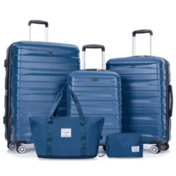 FURNIinspire Bag And Luggage Sets 5 Piece Expandable Hard Shell Suitcase Set Stylish Rolling Travel Luggage For Family, Blue, 20.28"*11.42"*30.31" -Home Decor GUEST 22875ad4 5568 4016 a77f 93029c7a1a5a