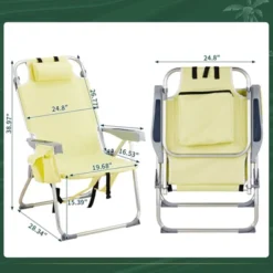 FURNIinspire Outdoor Portable Chair Patio Folding Chairs 5 Position Recline With Extra Storage For Backyard, Beach, Yellow, 24.8"*27.56"*38.98" -Home Decor GUEST 22af7724 e461 43d4 bb78 080111419d39