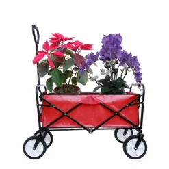 FURNIinspire Wheelbarrows And Lawn Carts Multi-Purpose Outdoor Utility Cart, Foldable Wagon With Metal Frame And Handle, Red, 41“*21"*47"