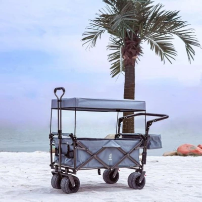 FURNIinspire Outdoor Serving Carts Collapsible Wagon Foldable With Removable Canopy Wheels For All-Terrain Brake For Camping, Gray, 35.4"*19.7"*44.5" 1 FURNIinspire Outdoor Serving Carts Collapsible Wagon Foldable With Removable Canopy Wheels For All-Terrain Brake For Camping, Gray, 35.4"*19.7"*44.5"