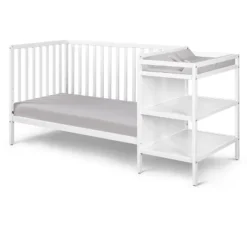FURNIinspire Cribs Convertible Crib Baby Crib Baby Bed, Toddler Crib Changer Combo, 3 In 1 Crib Nursery Cribs For Bedroom, White, 71.5"*29.75"*35"